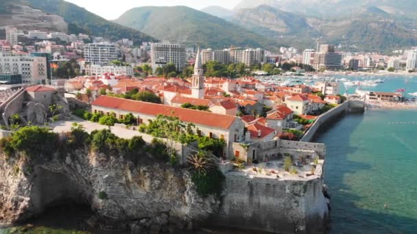 Aerial View Budva Old Modern City Adriatic Sea Coast Center — Video Stock
