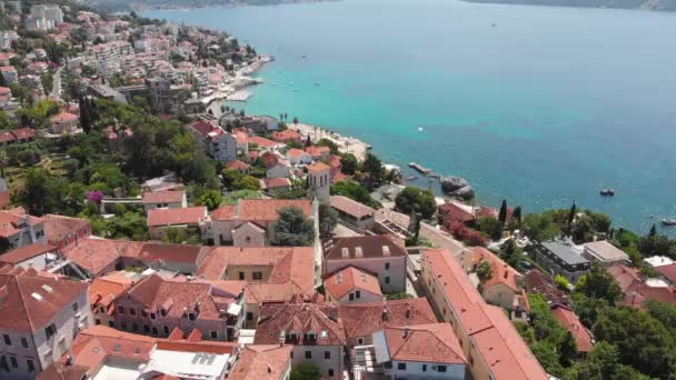 Antena Centrum Herceg Novi Morza Nadmorskie Miasto Zatoce Boka Kotor — Wideo stockowe