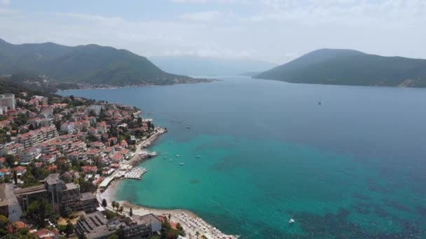 Aerial Herceg Novi Center Sea Coastal City Boka Kotor Bay — Vídeos de Stock