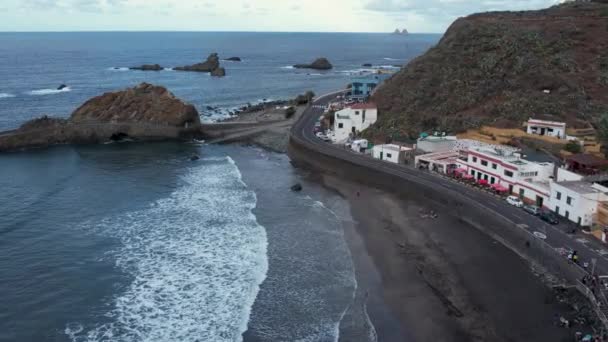 Aerial View Dramatic Atlantic Ocean Coastline Anaga Steep Cliffs Small — Vídeos de Stock