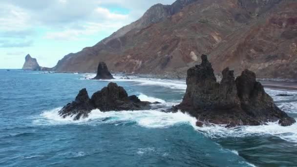 Aerial View Dramatic Atlantic Ocean Coastline Anaga Steep Cliffs Small — Video