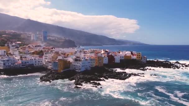 Aerial Panorama Puerto Cruz Atlantic Ocean Coast Beach Tenerife Canary — Wideo stockowe