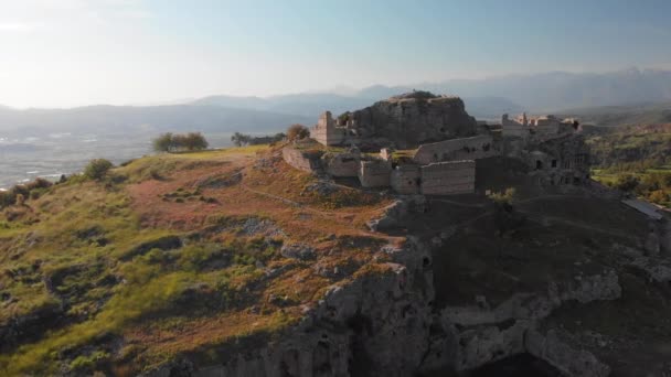 Vista Aérea Del Dron Antigua Ciudadela Ciudad Lycian Ruinas Tlos — Vídeos de Stock