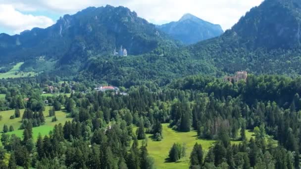 Aerial Famous Neuschwanstein Castle Surroundings Bavaria Germany — Stockvideo