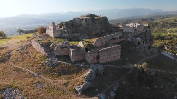 Вид Повітря Тлос Древній Зруйнований Лікійський Пагорб Цитадель Місто — стокове відео