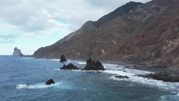 Aerial View Dramatic Atlantic Ocean Coastline Anaga Steep Cliffs Small — Video