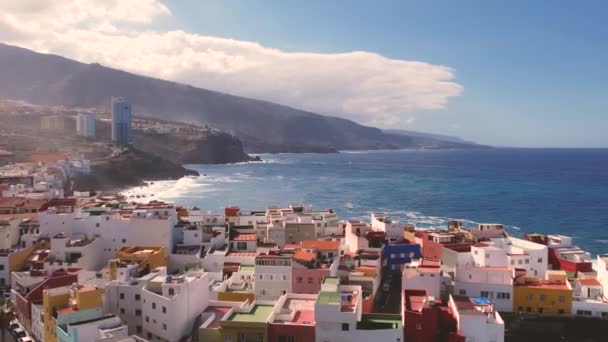 Aerial Panorama Puerto Cruz Atlantic Ocean Coast Beach Tenerife Canary — Vídeo de Stock