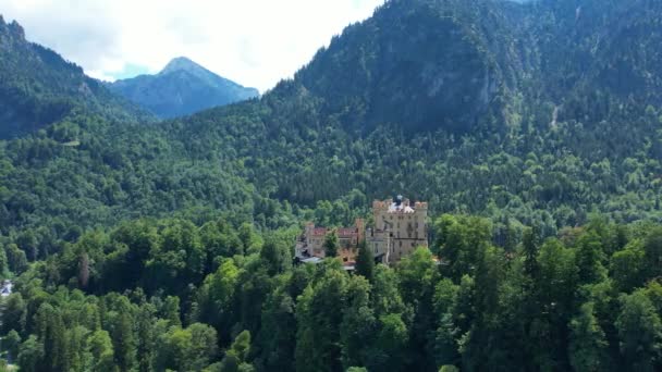 Aerial Famous Hohenschwangau Castle Surroundings Bavaria Germany — Wideo stockowe