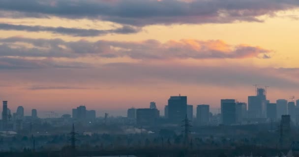 Cityscape Sunset Time Lapse Silhouettes Skyscrapers Urban Buildings Background Clouds — 图库视频影像
