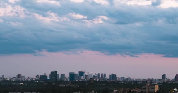 Cityscape Sunset Time Lapse Silhouettes Skyscrapers Urban Buildings Background Clouds — Vídeos de Stock
