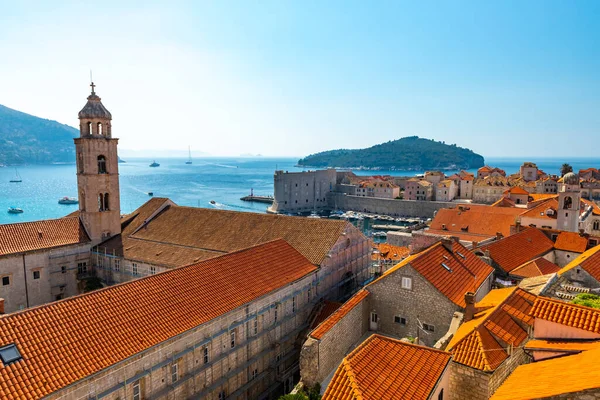 Стародавні Дахи Міста Панорама Дубровник Туристична Привабливість Європа Хорватія Стокове Зображення