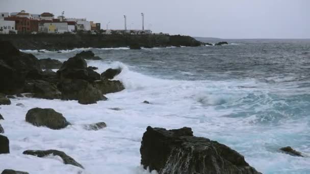 Ondas Oceánicas Paisaje Volcánico Cerca Ciudad Gorachico Tenerife Tenerife Islas — Vídeos de Stock