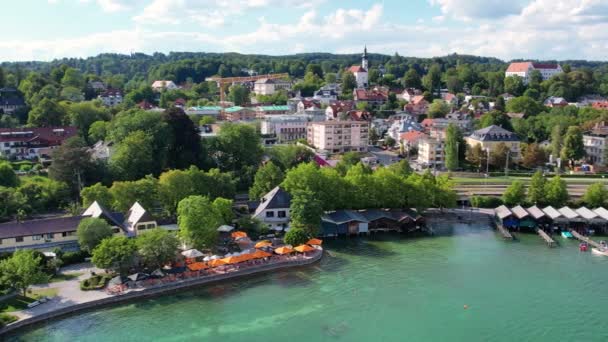 Vista Aérea Del Dron Del Lago Starnberg See Baviera Alemania — Vídeo de stock