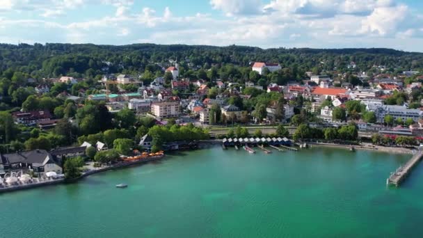 Vista Aérea Drone Starnberg Ver Lago Baviera Alemanha Área Recreação — Vídeo de Stock