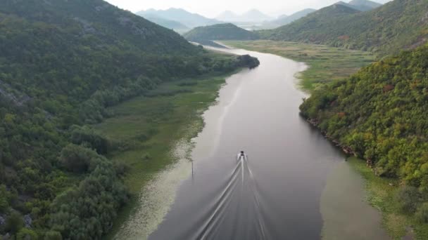 Aerial View Rijeka Crnojevica Morning Skadar Lake Montenegro Cinematic Shot — Stock videók