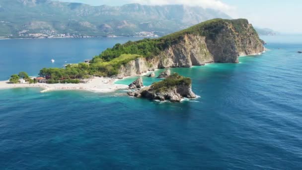 Sveti Nikola Saint Nicholas Island Drone Blue Adriatic Sea Budva — Stock video