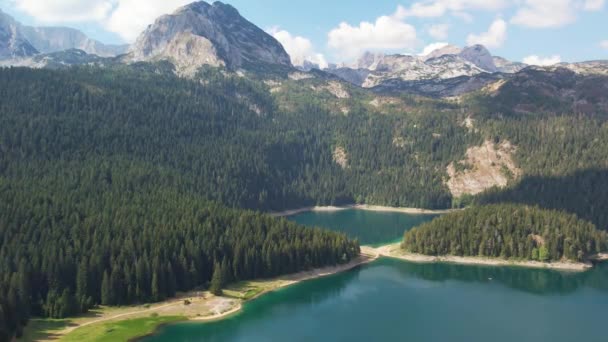 Vista Aérea Lago Negro Parque Nacional Durmitor Montenegro Montanha Lago — Vídeo de Stock