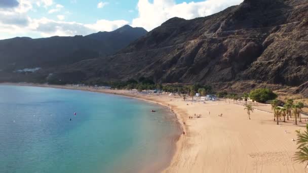 Aerial View Teresitas Beach Golden Sand Beach Atlantic Ocean Travel — Vídeos de Stock