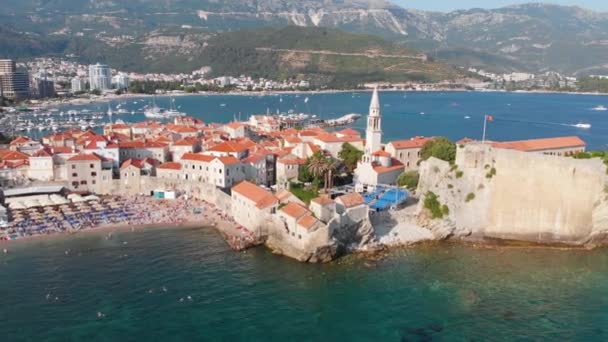 Aerial View Budva Old Modern City Adriatic Sea Coast Center — Wideo stockowe