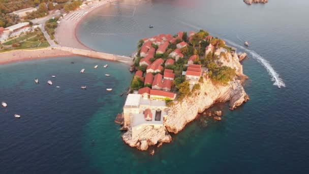 Amazing Drone Video Small Old Town Sveti Stefan Resort Petrovac — Stock Video