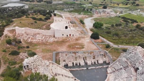 Aeriaol Drone Pemandangan Kota Kuno Patara Reruntuhan Kuno Lycian Kota — Stok Video