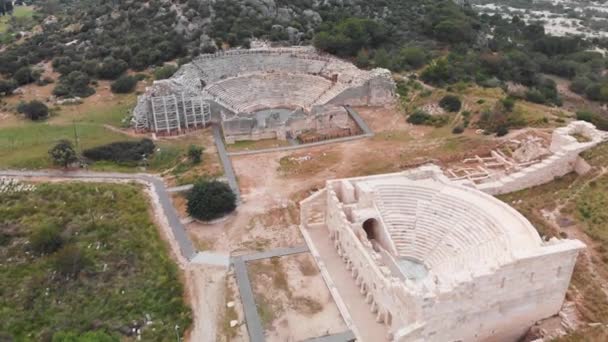 Vista Del Dron Aeriaol Antigua Ciudad Patara Ruinas Antigua Ciudad — Vídeo de stock