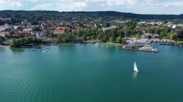 Aerial Drone View Yacht Starnberg Δείτε Λίμνη Βαυαρία Γερμανία Χώρος — Αρχείο Βίντεο