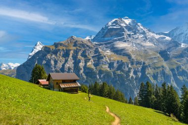 Turistik Vadi Lauterbrunnen 'deki geleneksel Alp köyü, İsviçre eğlencesi