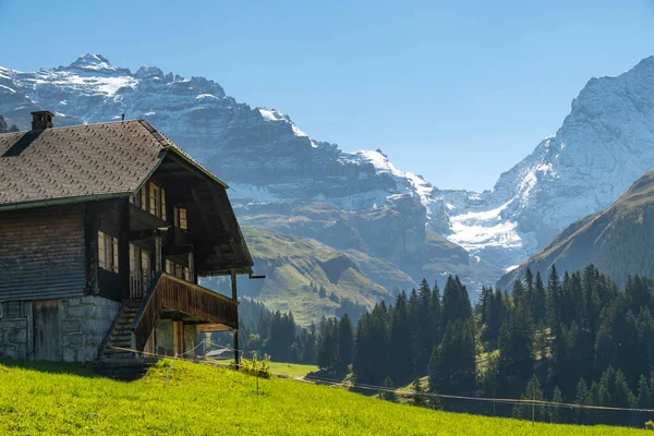 Sviçre Dağ Vadisi Kiental Berner Oberland Alpleri Kar Dağları Güneşli — Stok fotoğraf
