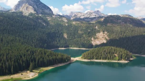 Widok Lotu Ptaka Black Lake Parku Narodowym Durmitor Czarnogóra Górskie — Wideo stockowe