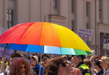 Munich, Germany - 16 July 2022: participants at the annual Christopher street day CSD parade at the old town of Munich