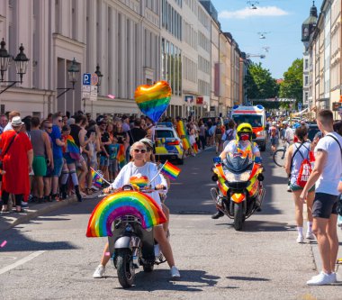 Munich, Germany - 16 July 2022: participants at the annual Christopher street day CSD parade at the old town of Munich