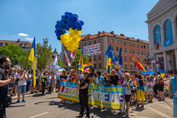 Munich, Germany - 16 July 2022: participants at the annual Christopher street day CSD parade at the old town of Munich