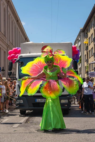 Munich, Germany - 16 July 2022: participants at the annual Christopher street day CSD parade at the old town of Munich