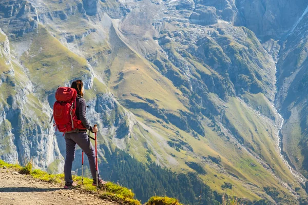 눈덮인 앞에서 스위스의 자연을 구경하는 스포츠 자연의 아름다움 — 스톡 사진
