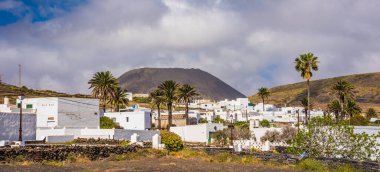La Haria 'nın volkanik manzarası. Lanzarote Kanarya Adaları İspanya