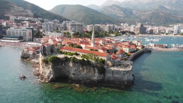 Aerial View Budva Old Modern City Adriatic Sea Coast Center — Vídeos de Stock