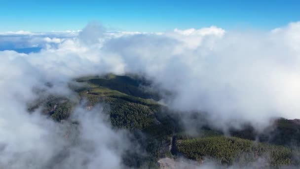 Drone Luchtfoto Van Wolken Vliegen Door Wolken Boven Tenerife Landschap — Stockvideo