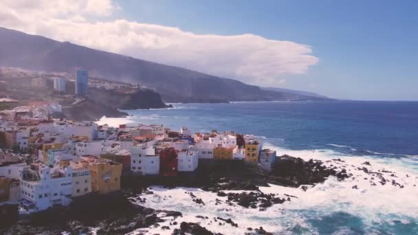 Aerial Panorama Puerto Cruz Atlantic Ocean Coast Beach Tenerife Canary — Vídeo de Stock