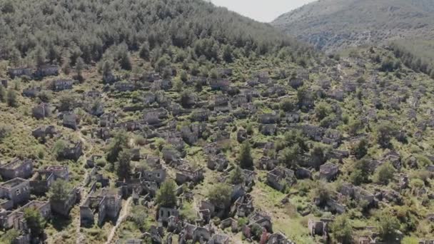 Vista Aérea Del Dron Antiguo Pueblo Griego Abandonado Kayakoy Fethiye — Vídeos de Stock