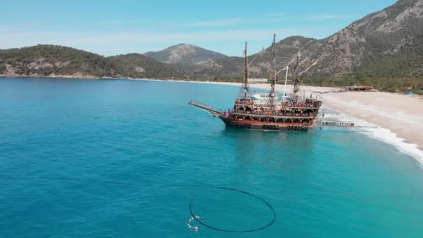 Aerial Drone View Oludeniz Resort Beach Turquía Mediterranean Cost Fethiye — Vídeos de Stock