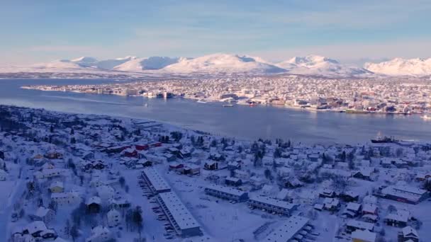 Élever Dessus Paysage Enneigé Ville Norvégienne Troms Saison Hivernale Paysage — Video