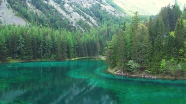 Antenne Vom Gruner See Schöner Grüner Alpensee Mit Kristallklarem Wasser — Stockvideo