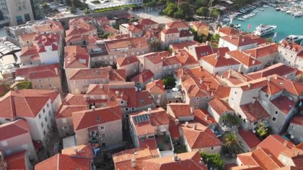 Aerial View Budva Old Modern City Adriatic Sea Coast Center — Vídeos de Stock