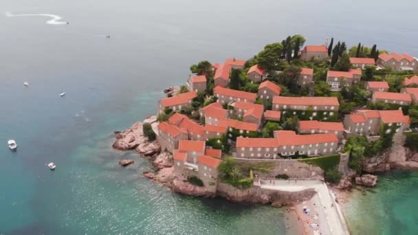 Σβέτι Στέφαν Μαυροβούνιο Φανταστική Εναέρια Θέα Της Παραλίας Και Του — Αρχείο Βίντεο
