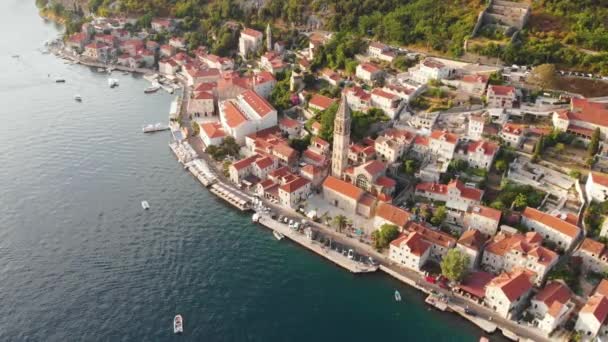 Vue Sur Ville Historique Perast Célèbre Baie Kotor Par Une — Video