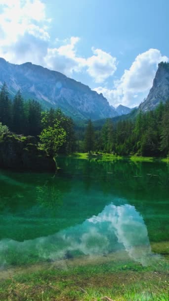 Gruner See Krásné Zelené Alpské Jezero Křišťálově Čistou Vodou Jaře — Stock video