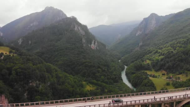 Aerial Djurdjevica Bridge Tara River Canyon Montenegro Grerat Tourist Attraction — Stock Video