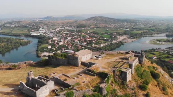 Aerial Panoramic Medieval Rozafa Castle Shkoder Castle Shkoder — Stock Video