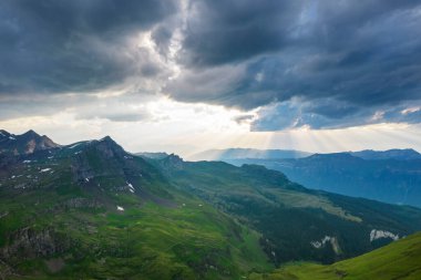 İsviçre Alp Dağları 'nın dağlık manzarası. Alpine Valley Grindelwald 'da. Jungfrau bölgesi, İsviçre.
